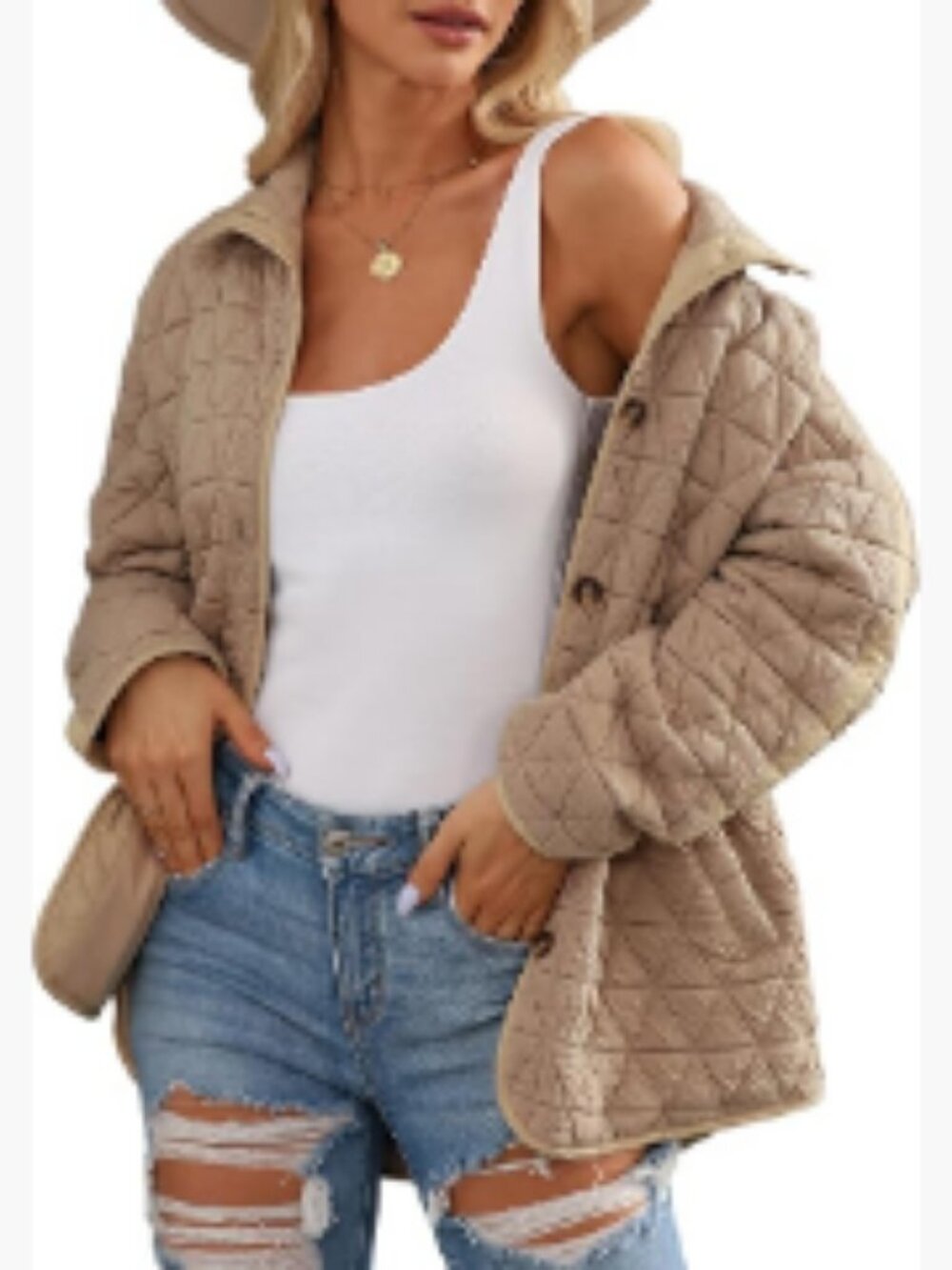 Lightweight Diamond Quilted Jacket, Button Down Puffer Coat, Casual Winter